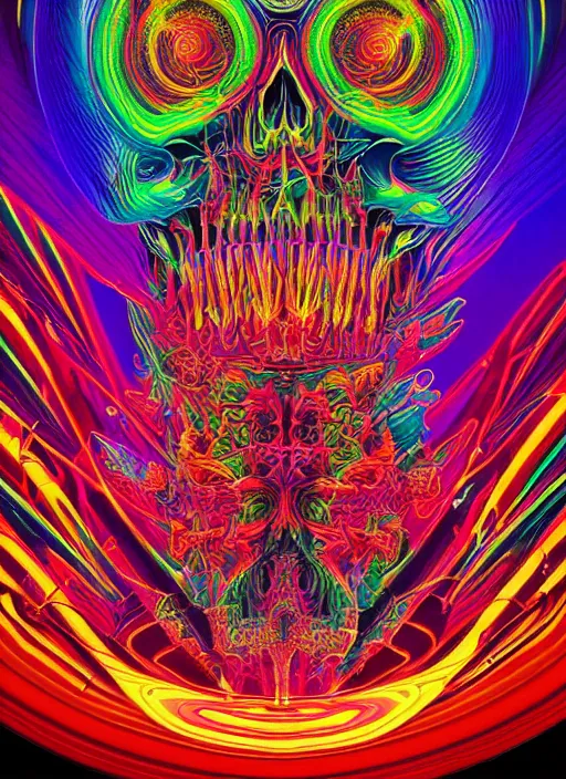 Prompt: psychedelic skull infinite fractal worlds bright neon colors highly detailed cinematic artwork by franz marc