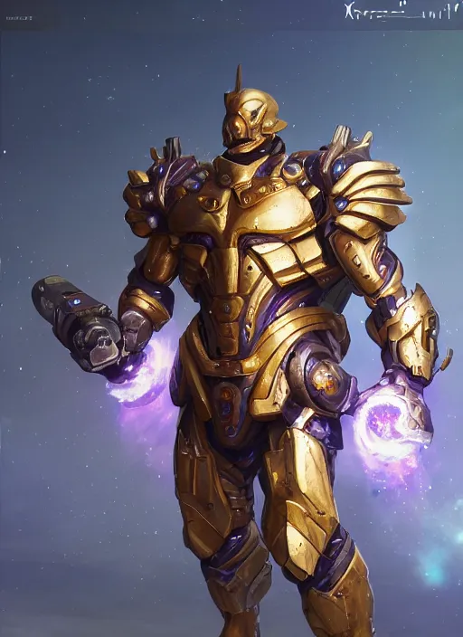 Image similar to a muscular warrior wearing cosmic armor on space, au naturel, hyper detailed, digital art, trending in artstation, cinematic lighting, studio quality, smooth render, unreal engine 5 rendered, octane rendered, art style by klimt and nixeu and ian sprigger and wlop and krenz cushart and riot and overwatch