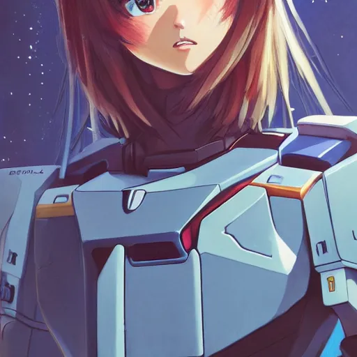 Image similar to A potrait of a gundam with big and cute eyes, fine-face, realistic shaded perfect face, fine details. Night setting. Very anime style. Realistic shaded lighting poster by Ilya Kuvshinov katsuhiro, magali villeneuve, artgerm, Jeremy Lipkin and Michael Garmash, Rob Rey and Kentarõ Miura style, trending on art station