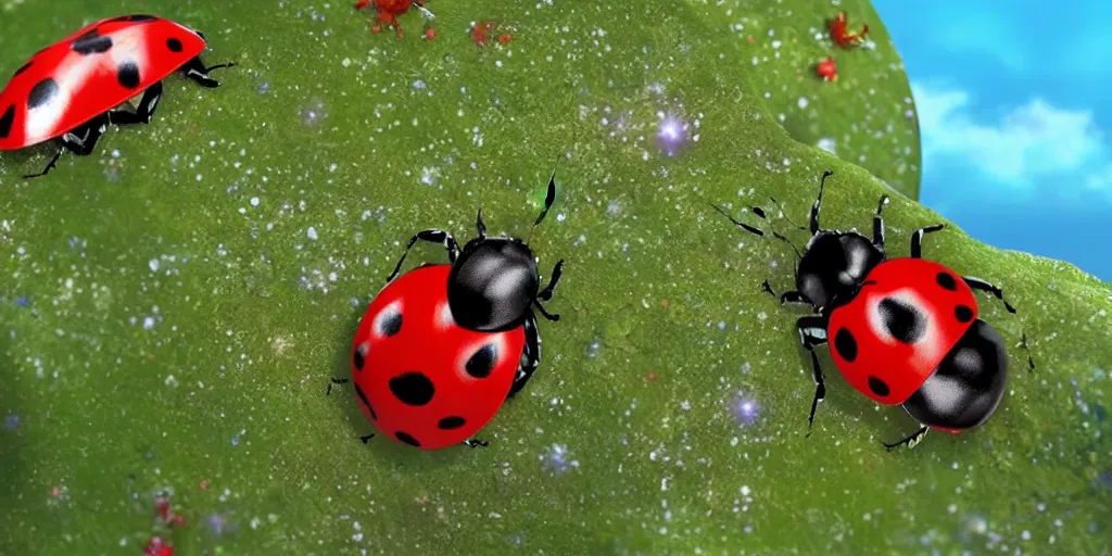 Prompt: a 3 d rendered movie still a ladybug descendant 1 million into the future. the ladybug is sentient, wears a spacesuit, and explores cosmos in a super awesome space ship. science fiction blockbuster movie ladybugs rule the world or my stepmom is a ladybug from the future, imax 7 0 mm. 2 0 0 1 a space odyssey ( film )