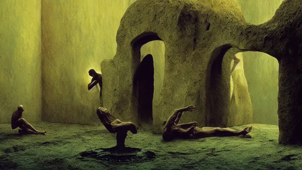 Image similar to lost my keys at the fountain of youth, film still from the movie directed by denis villeneuve and david cronenberg with art direction by salvador dali and zdzisław beksinski