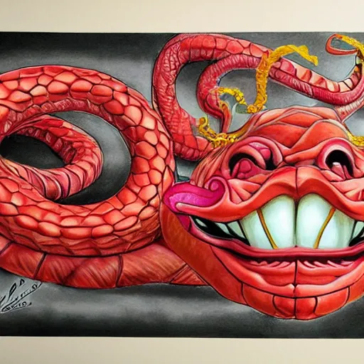 Image similar to shenron, hyper realistic portrait, smiling