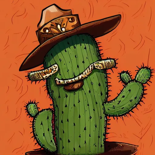 Prompt: anthropomorphic cactus, cowboy, higher detailed illustration, badass composition