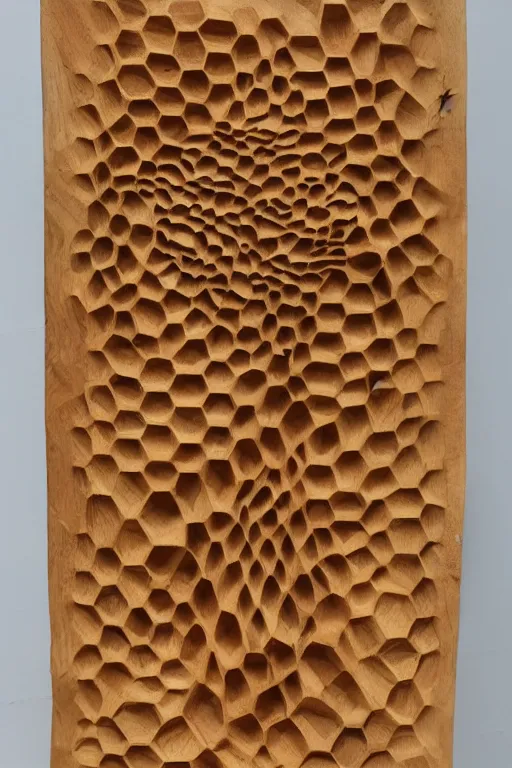 Prompt: non - euclidean labyrynth, abstract wooden carving, realistic, soaked in honeycomb