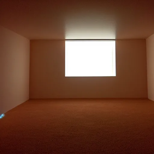 Image similar to view inside an empty room with the only light source being an orange led