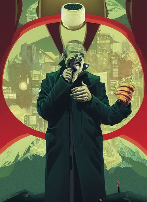 Image similar to poster artwork by Michael Whelan and Tomer Hanuka, Karol Bak of Jim Gaffigan hitman in peacoat from scene from Twin Peaks, clean