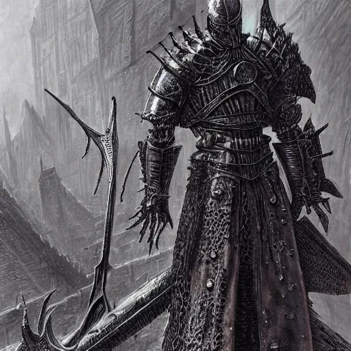 Prompt: a medieval styled cyborg armor, by hr giger, kentaro miura, wayne barlowe, bloodborne, dark souls, breathtaking, sense of awe, extremely detailed, intricate wiring,