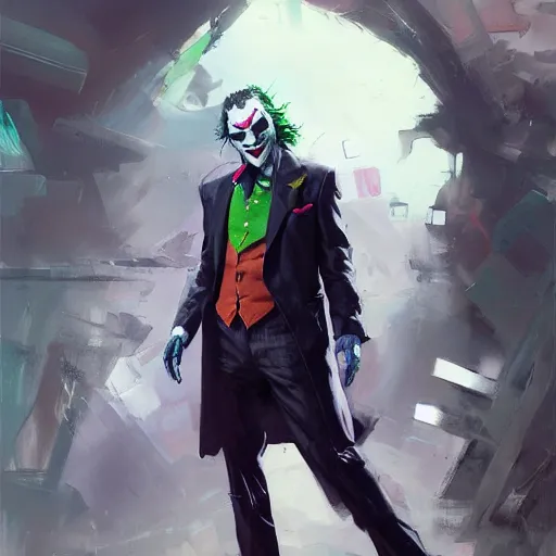 Prompt: Joker, full body, paint by Wadim Kashin