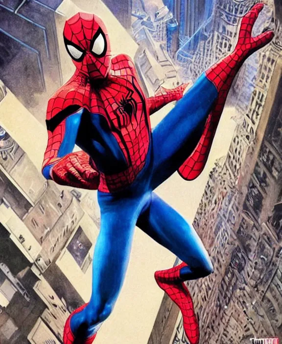 Image similar to an epic, full body shot of spider - man, art by alex ross