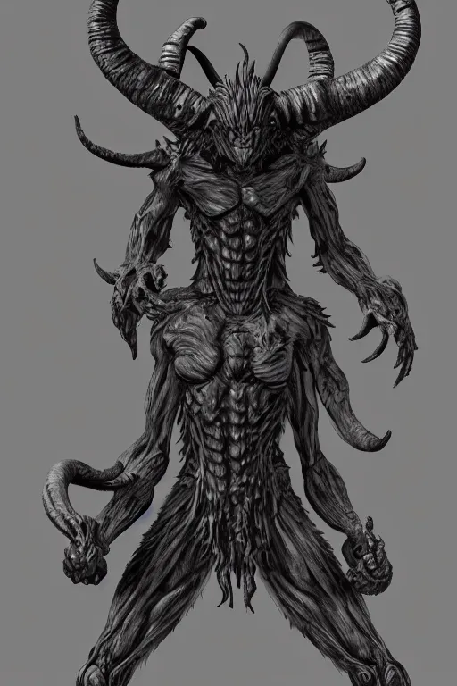 Image similar to humanoid figure monster with goat horns, highly detailed, digital art, sharp focus, trending on art station, kentaro miura manga art style