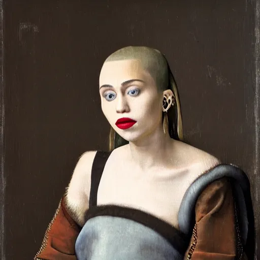 Prompt: portrait of Miley Cyrus, Johannes Vermeer, beautiful, high resolution,