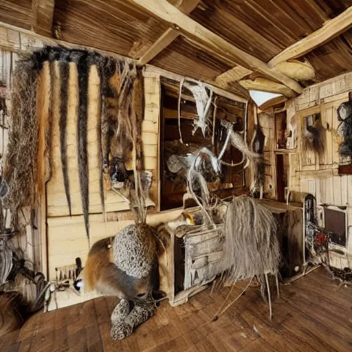 Image similar to a house made of a long hair and taxidermy parts
