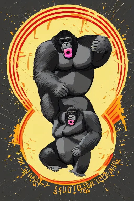 Image similar to A portrait of a gorilla that is a sumo wrestler, sticker, highly detailed, colorful, illustration, smooth and clean vector curves, no jagged lines, vector art, smooth