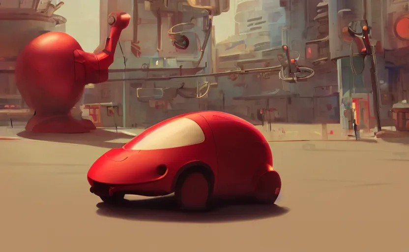 Image similar to a small red futuristic vehicle near a humanoid rat, hyperrealistic, disney and pixar style, concept art, octane render, unreal engine 5, concept art, trending on artstation, cinematic, high coherence, highly detailed, high quality, 8 k, soft lighting, path traced