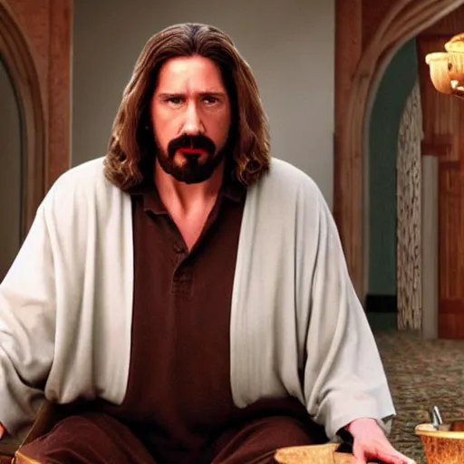 Image similar to jesus christ but as the dude from the big lebowski