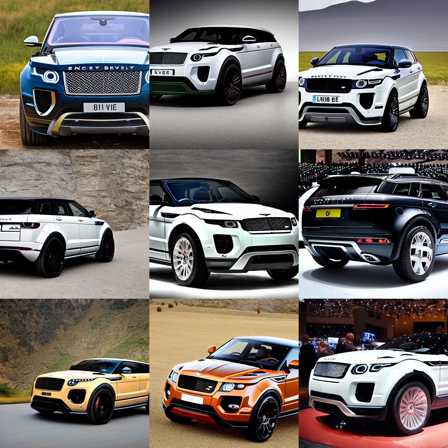 Prompt: An SUV inspired by a Bentley EXP 9 F and Range Rover Evoque