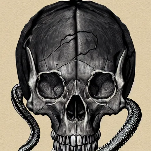 Prompt: skull of a pirate with tentacles protruding out of it's eye socket at the bottom of the ocean photo realistic