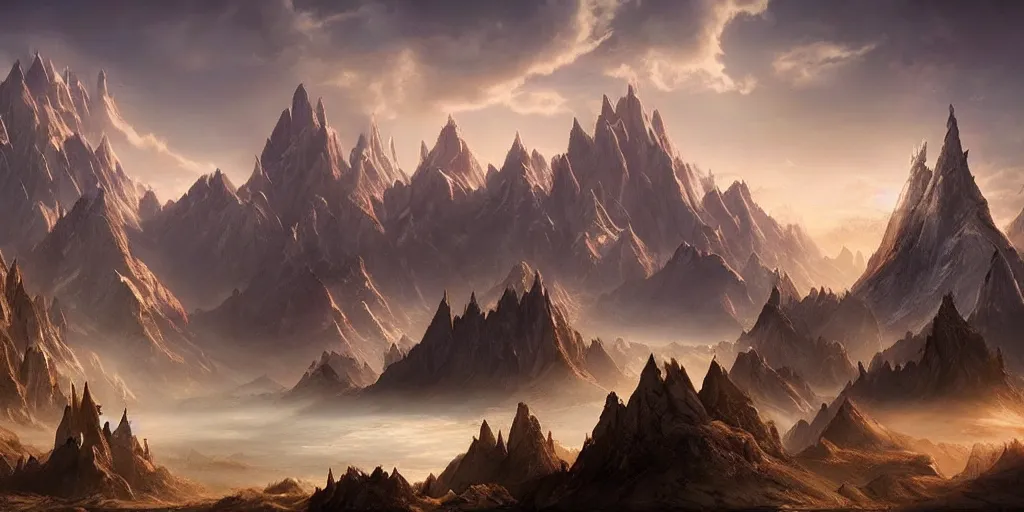 Image similar to beautiful matte painting of a fantasy mountains