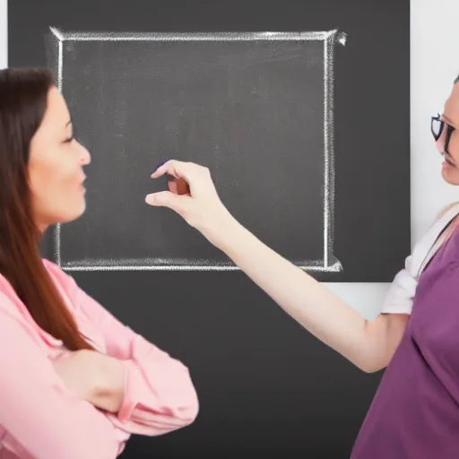 Prompt: a female teacher pointing to a blackboard, realistic, sticker