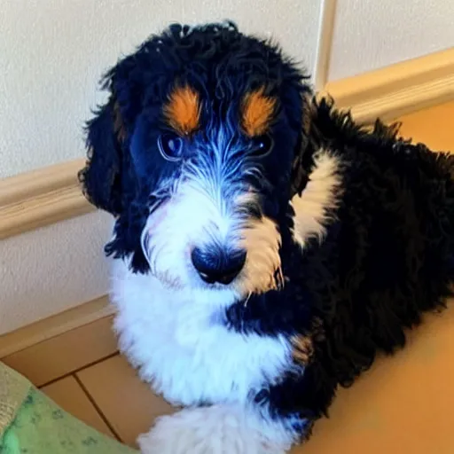 Image similar to bernedoodle with Disney eyes