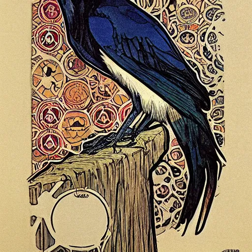 Prompt: raven by mucha