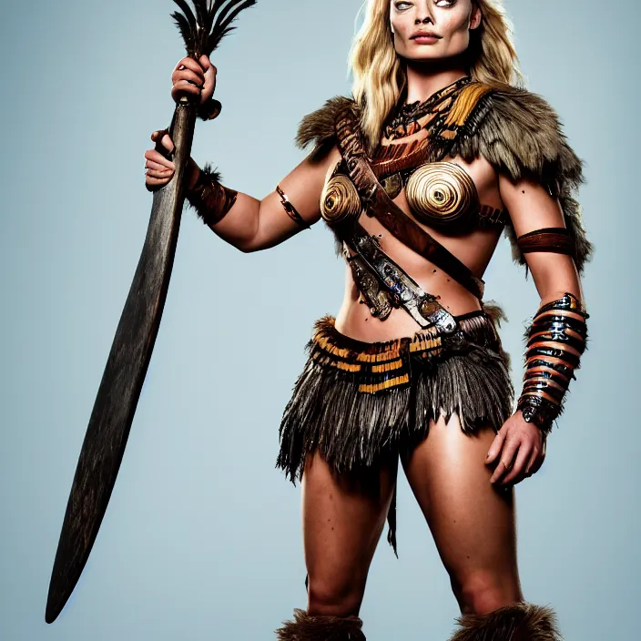 Image similar to full length portrait photograph of a margot robbie as a amazon warrior. Extremely detailed. 8k