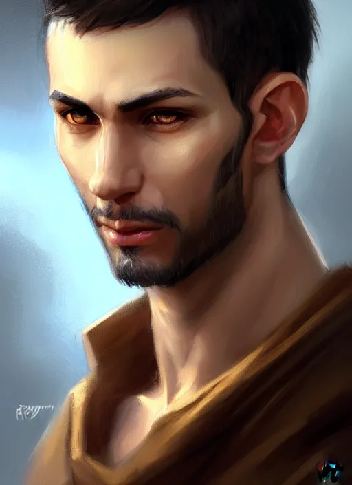 Prompt: a _ fantasy _ style _ portrait _ painting _ of light brown argentinian male short black hair defined very chiseled facial features long face big ears, rpg dnd oil _ painting _ unreal _ 5 _ daz. _ rpg _ portrait _ extremely _ detailed _ artgerm _ greg _ rutkowski _ greg