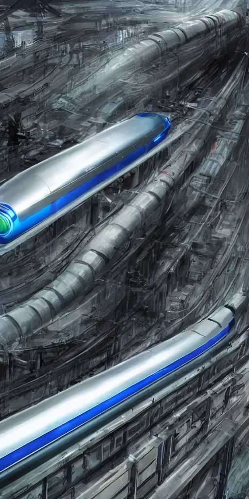 Image similar to concept art, vacuum pipeline maglev train, super high speed, science fiction, future technology, high detail, 8 k.