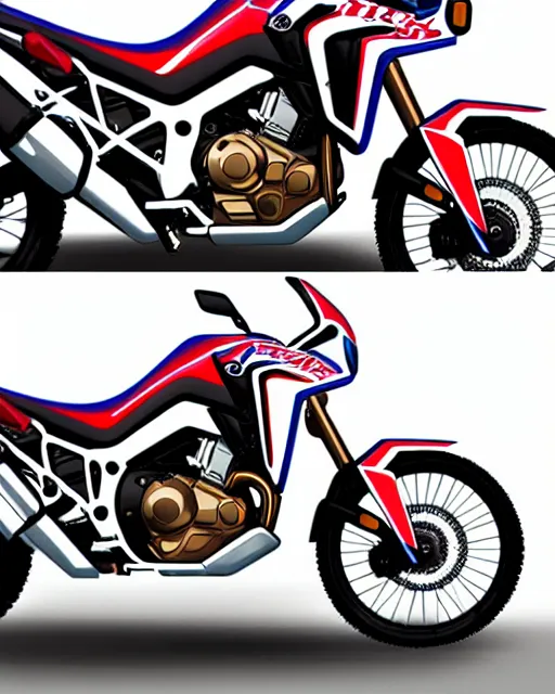 Prompt: honda africa twin from bioshock, hyper realistic, ambient lighting, concept art, intricate, hyper detailed, smooth, volumetric lighting, octane