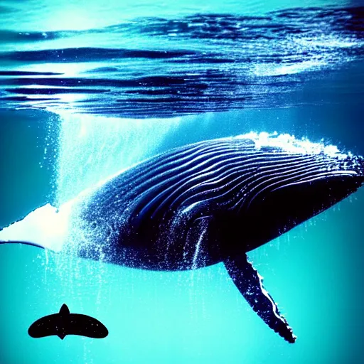 Prompt: of a humpback whale swiming in the subway, cosmos space, amazing ehtereal energy, multiverse, cinematic,