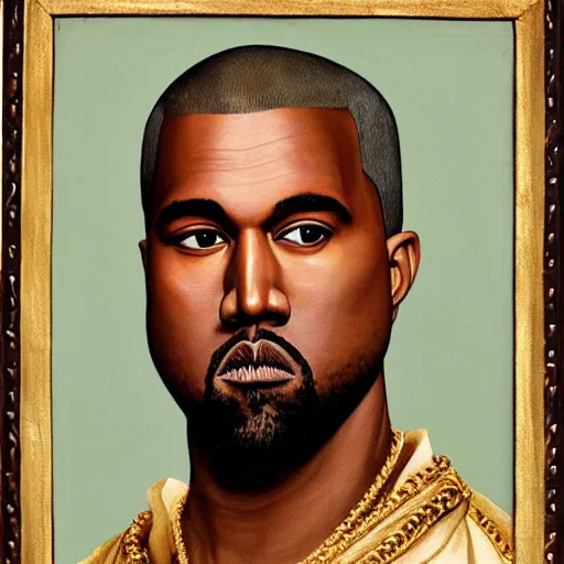 Image similar to a renaissance style portrait painting of kanye west as a king