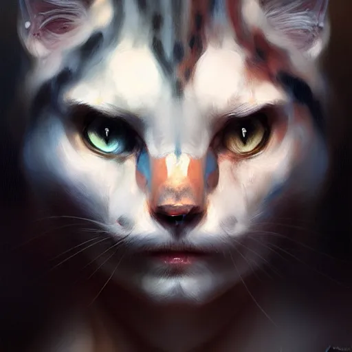 Image similar to humanoid feline hybrid, concept art oil painting, portrait ethereal by jama jurabaev, greg rutkowski extremely detailed, brush hard, artstation, soft light