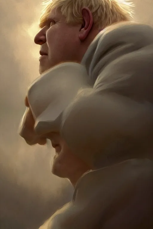 Prompt: a distant shot of Boris Johnson as Punsiher, masculine figure, bright hopeful atmosphere, volumetric lights, beam of bright light through the clouds, intricate, elegant, highly detailed, extremely detailed, digital painting, artstation, concept art, matte, smooth, sharp focus, hyper realistic, illustration, art by Artgerm and Greg Rutkowski and Alphonse Mucha