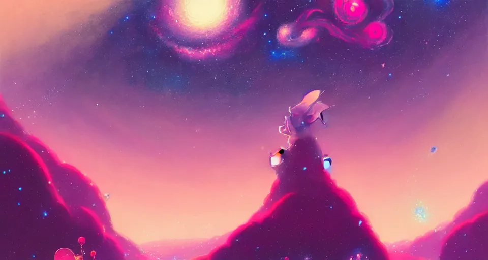 Prompt: milky way surrounded with spiriling sparkling rose crystals and galaxies, by peter mohrbacher, hyper light drifter color pallet, ukiyo - e trending on artstation