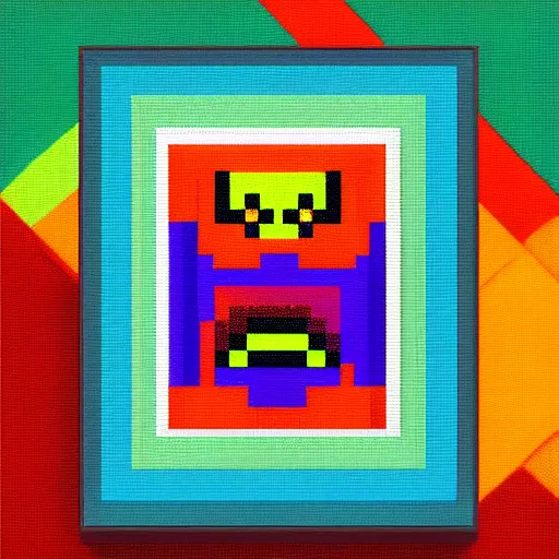 Prompt: An art gallery full of pixel paintings, pixelart