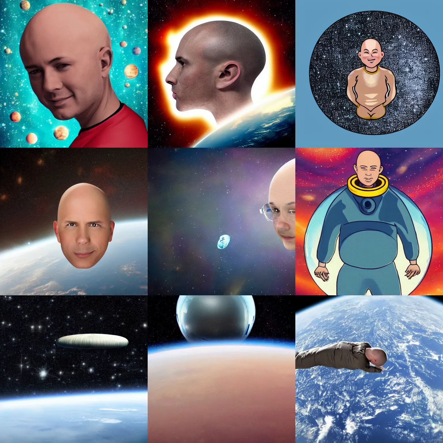 Prompt: a bald head floating in space ( just it ) literally