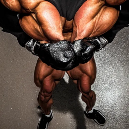 Image similar to POV of a masked bodybuilder grabbing you, award winning photo