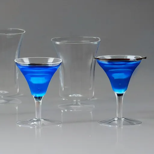 a set of cocktail glasses with a blue liquid in it,, Stable Diffusion