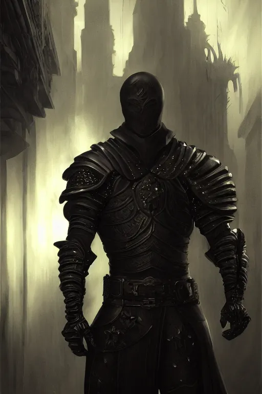 Prompt: portrait of a male muscular thief wearing black leather armor in a dark alleyway, fantasy, intricate, elegant, highly detailed, digital painting, artstation, concept art, matte, sharp focus, illustration, art by aenaluck and roberto ferri and greg rutkowski, epic fantasy, moody, dark mood, digital painting