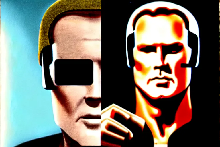 Prompt: lee majors as steve austin, the six million dollar man with the bionic eye, a portrait image at moma museum