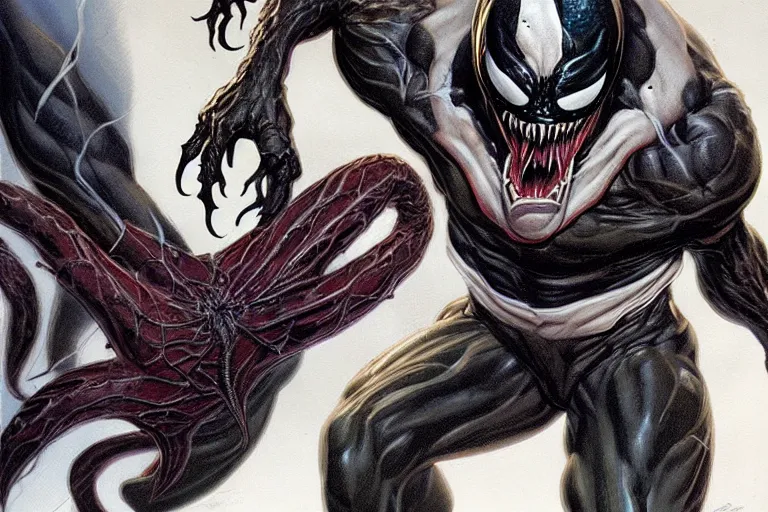 Image similar to marvel's venom concept art by gerald brom, scary, photorealistic, unnerving, detailed