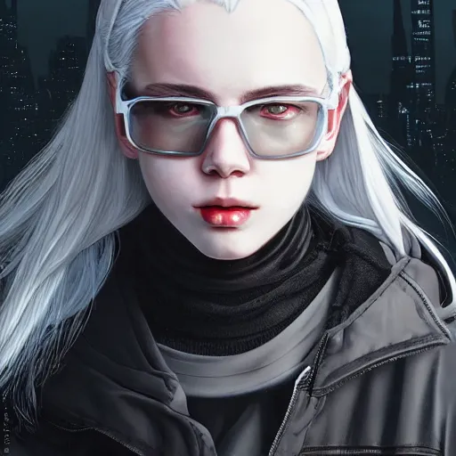 Image similar to very cool girl white hair girl with mask, streetwear, techwear, cyberpunk style outfit, full body, nose piercing, detailed portrait, intricate complexity, by greg rutkowski, artgerm, ross tran, conrad roset, takato yomamoto, ilya kuvshinov. 4 k, beautiful, cinematic dramatic atmosphere