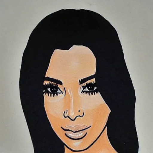 Image similar to Kim Kardashian, poorly drawn in wax crayon by a five-year old