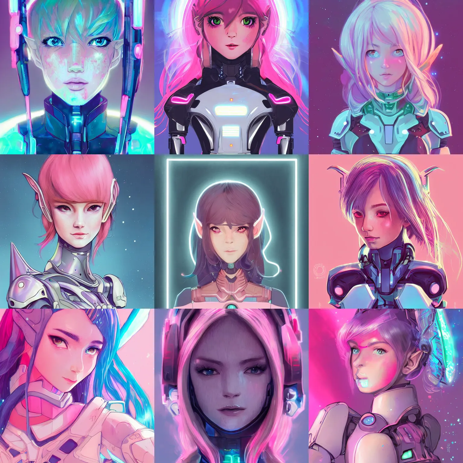 Prompt: portrait of an elven mecha warrior princess, head and shoulders, matte print, pastel pink neon, cinematic highlights, lighting, digital art, cute freckles, digital painting, fan art, elegant, pixiv, by Ilya Kuvshinov, daily deviation, IAMAG, illustration collection aaaa updated watched premiere edition commission ✨✨✨ whilst watching fabulous artwork \ exactly your latest completed artwork discusses upon featured announces recommend achievement