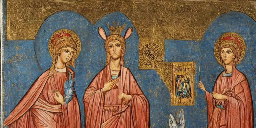 Prompt: byzantine art of a rabbit wearing a crown