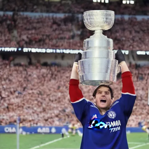 Prompt: a chelsea football player winning the stanley cup