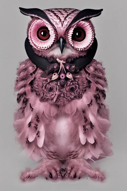 Image similar to dusty rose owl with tentacles tipped in black, flowerpunk, by natalie shau