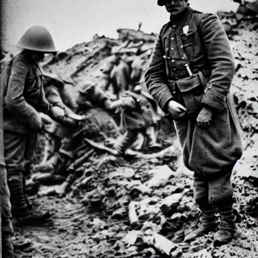 Image similar to Still image of Jerma985 in the trenches of world war one, old black and white war photograph, film grain