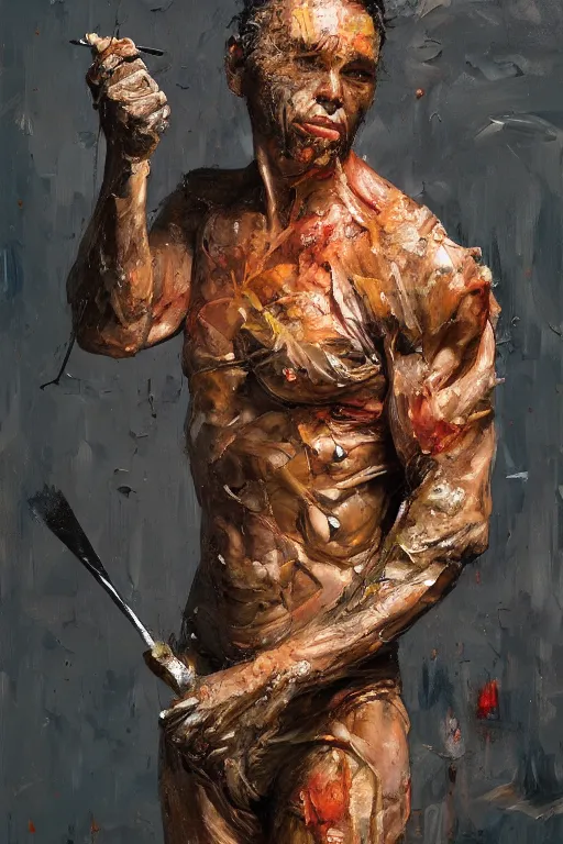 Image similar to palette knife oil painting of a human figure who is comprised entirely of rats. extreme detail. artstation trending, artgerm, deviant art, octane, substance, art history 8 k