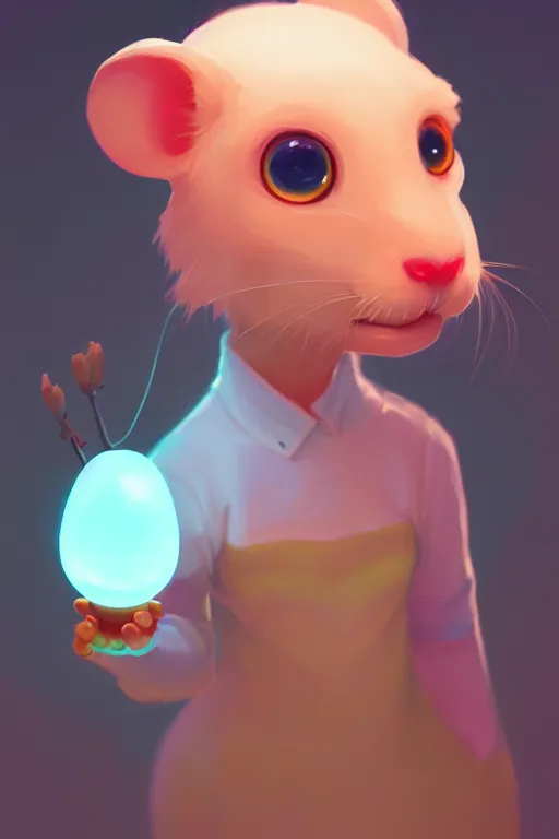 Prompt: super cute Bioluminescent mice character concept, soft light, soft mood, realistic body features and face, illustration, painting oil on canvas by Elena Zhurikhina and Goro Fujita and Charlie Bowater, octane render trending on artstation, 4k, 8k, HD